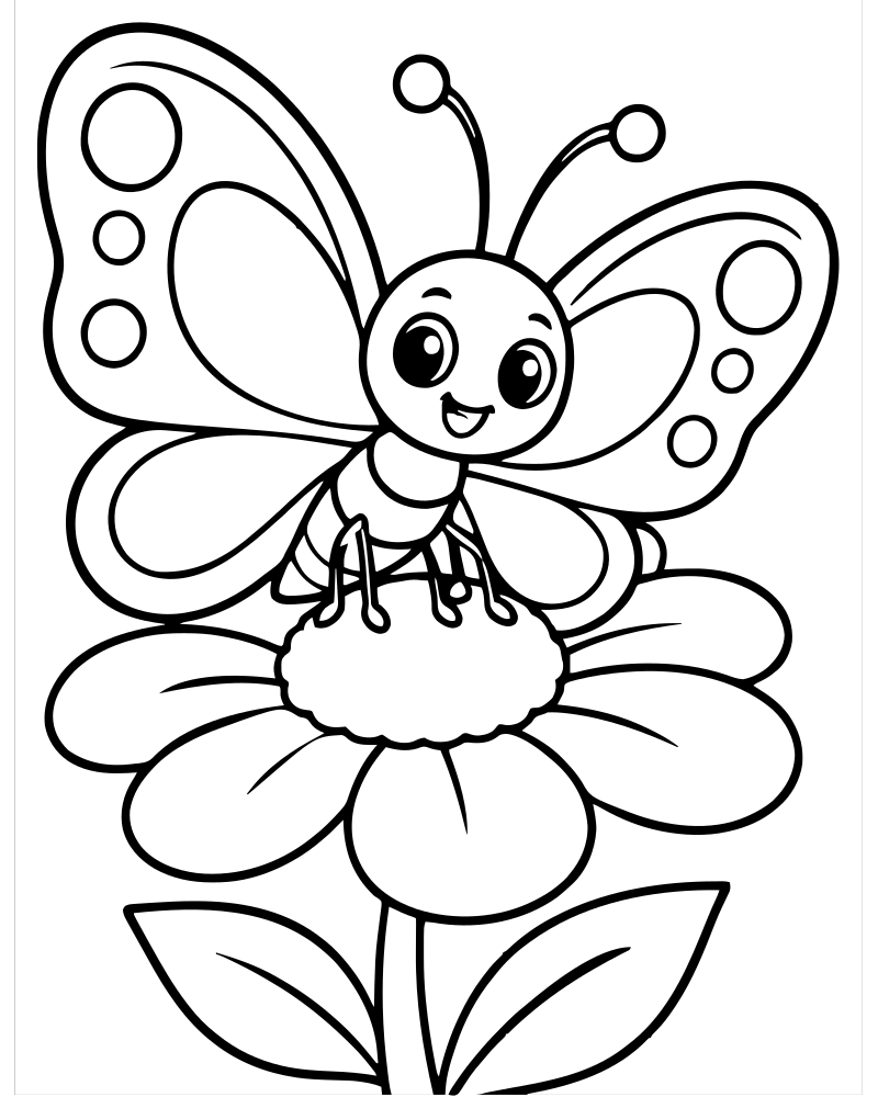 Butterfly on a Flower — printable Butterfly coloring sheet for preschoolers