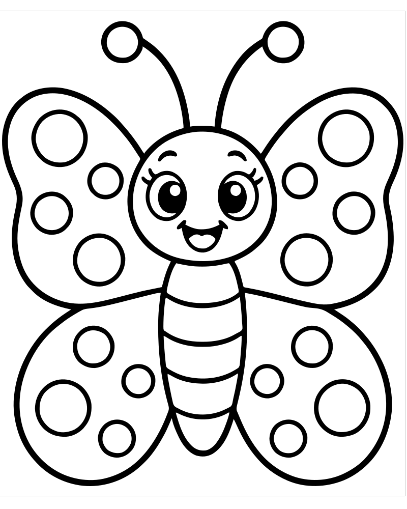 Butterfly with Polka-Dot Wings — free printable Butterfly coloring page for kids