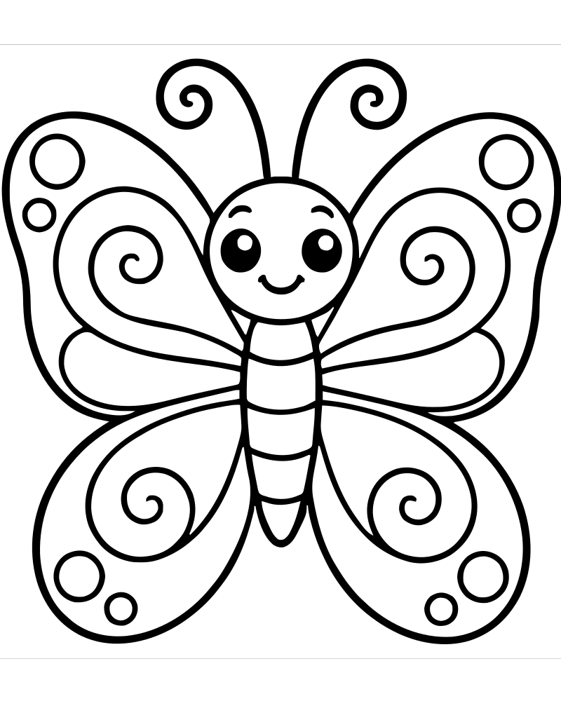 Printable butterfly with swirl wings line art — Butterfly coloring page