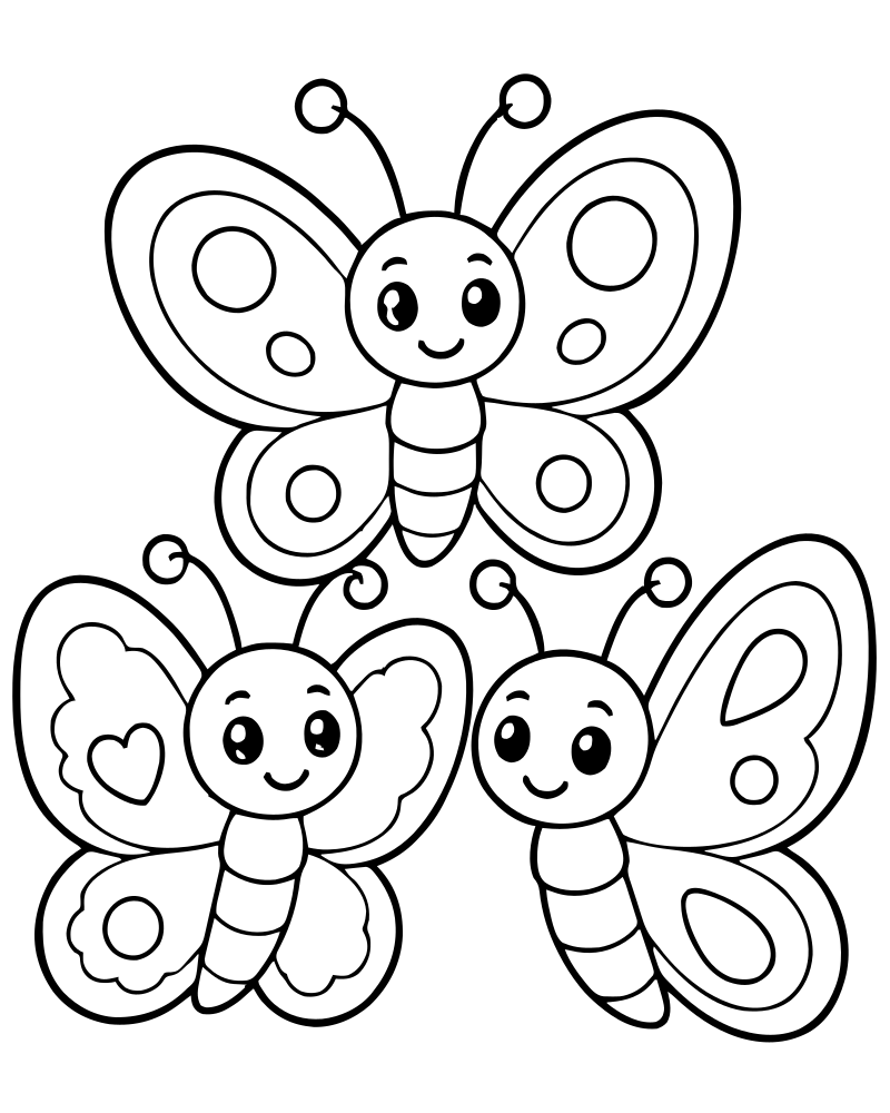 Tiny Butterfly Trio — printable Butterfly coloring sheet for preschoolers