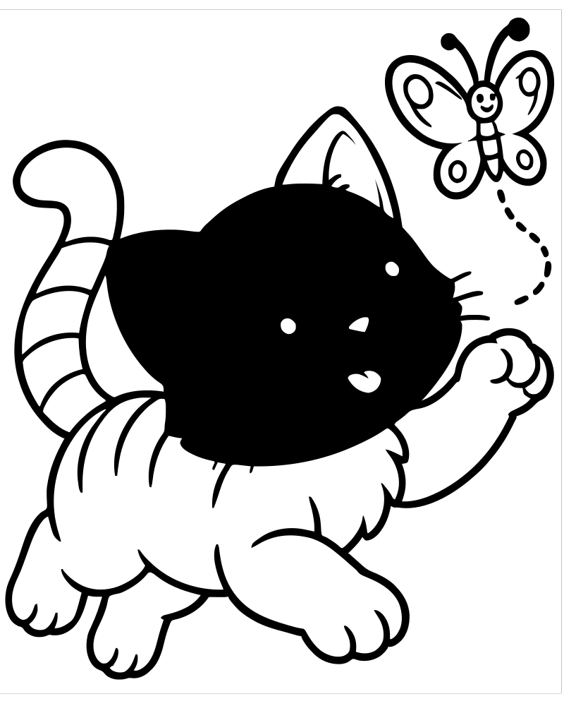 Cat Chasing a Butterfly — free printable Cat coloring page for kids