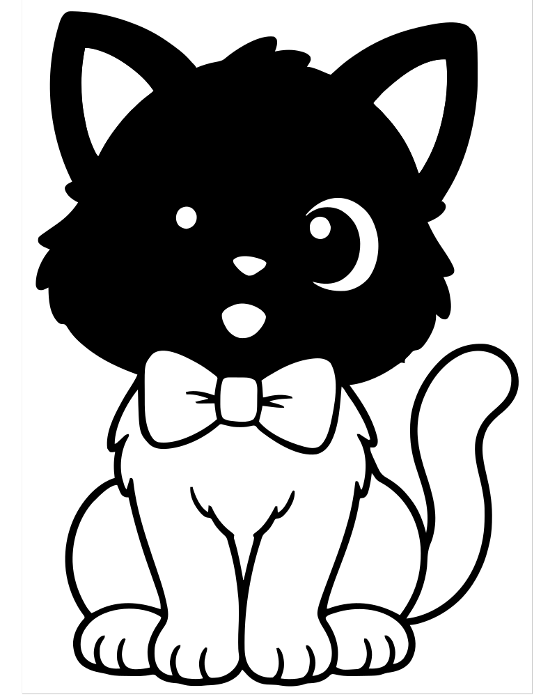 Cat Wearing a Bow Tie picture to color — Cat coloring page for kids