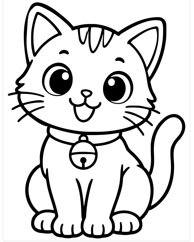 Cat with a Bell Collar — free printable Cat coloring page for kids