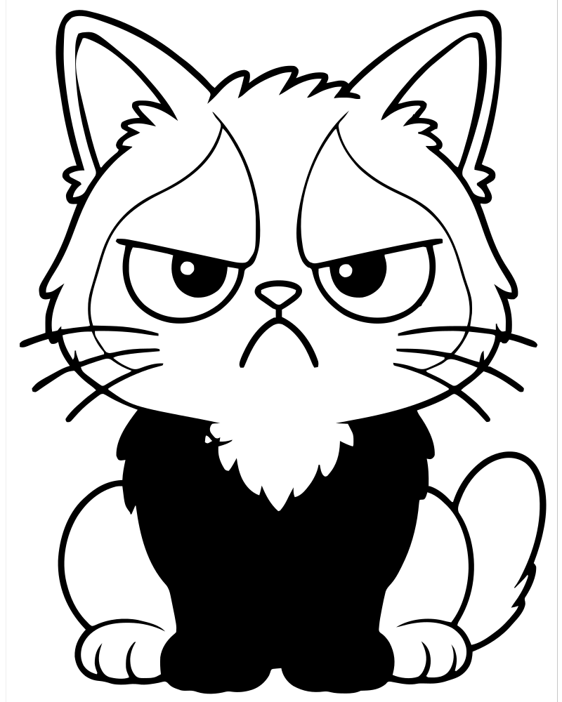 Printable grumpy cat face line art — Cat coloring page