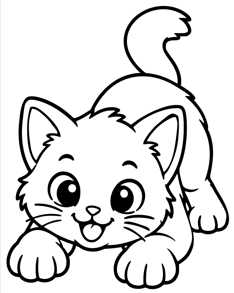 Kitten Pouncing — Cat coloring page to print for children