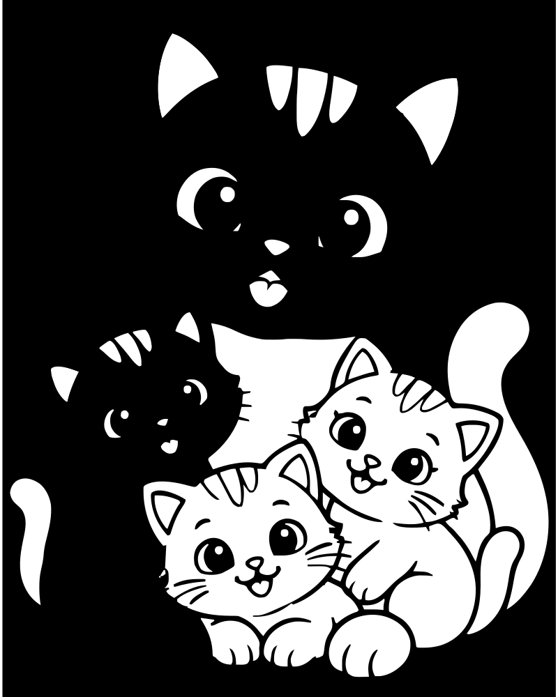Mom Cat and Kittens — Cat coloring page to print for children