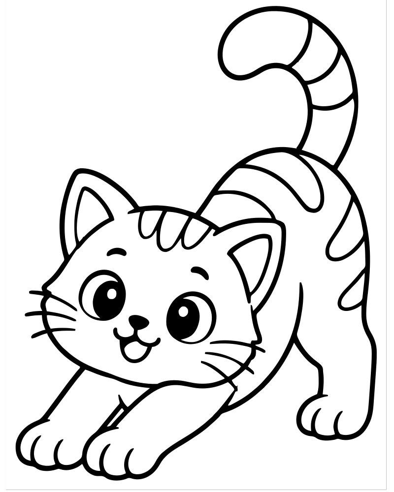 Stretching Cat — Cat coloring page to print for children