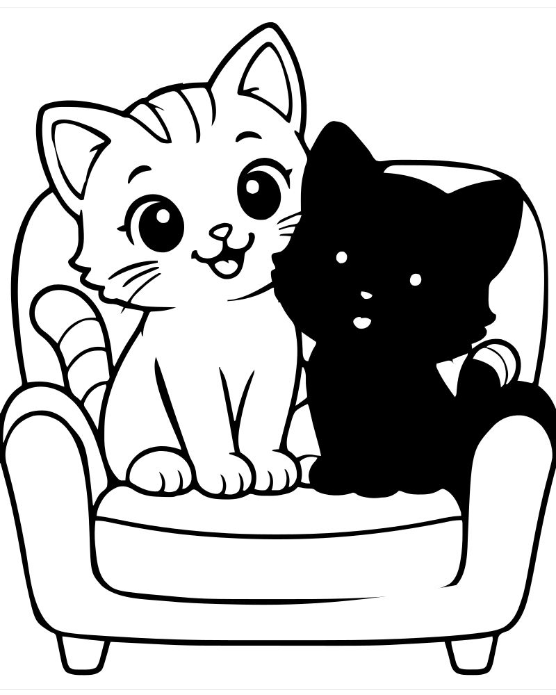 Two Cats on a Sofa picture to color — Cat coloring page for kids