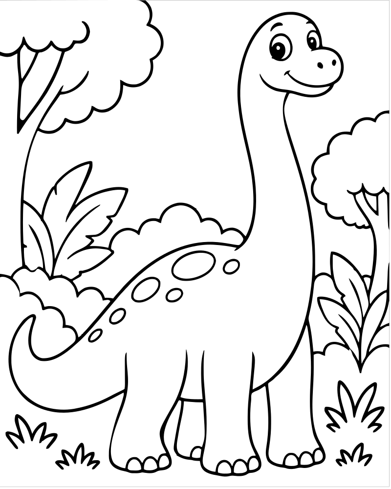 Brontosaurus in the Forest picture to color — Dinosaur coloring page for kids