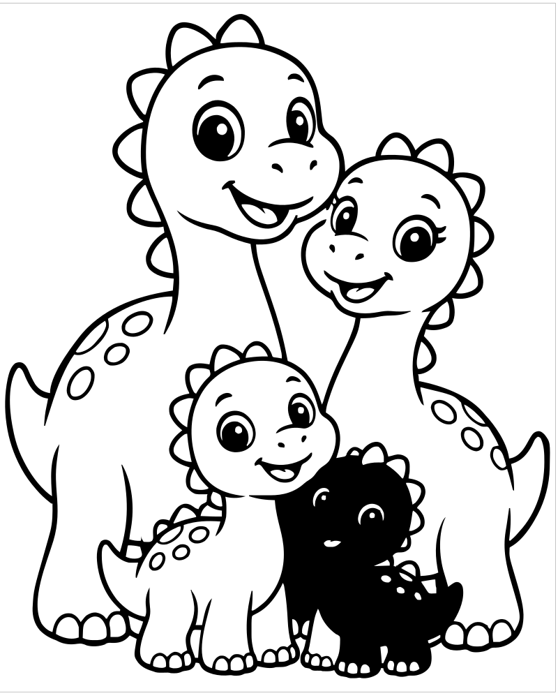 Dino Family Walk — free printable Dinosaur coloring page for kids