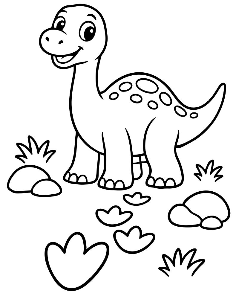 Dino Footprints Trail — free printable Dinosaur coloring page for kids