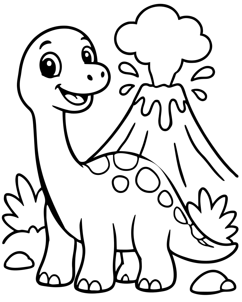 Dinosaur and Volcano — printable Dinosaur coloring sheet for preschoolers
