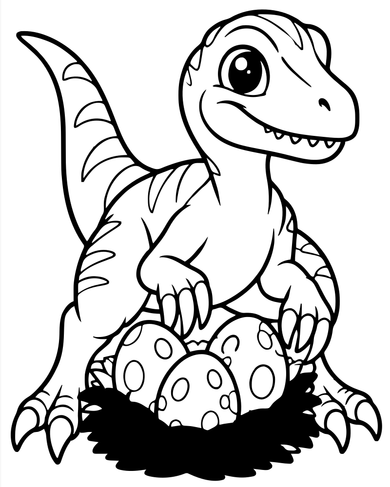 Raptor Guarding Eggs — Dinosaur coloring page to print for children
