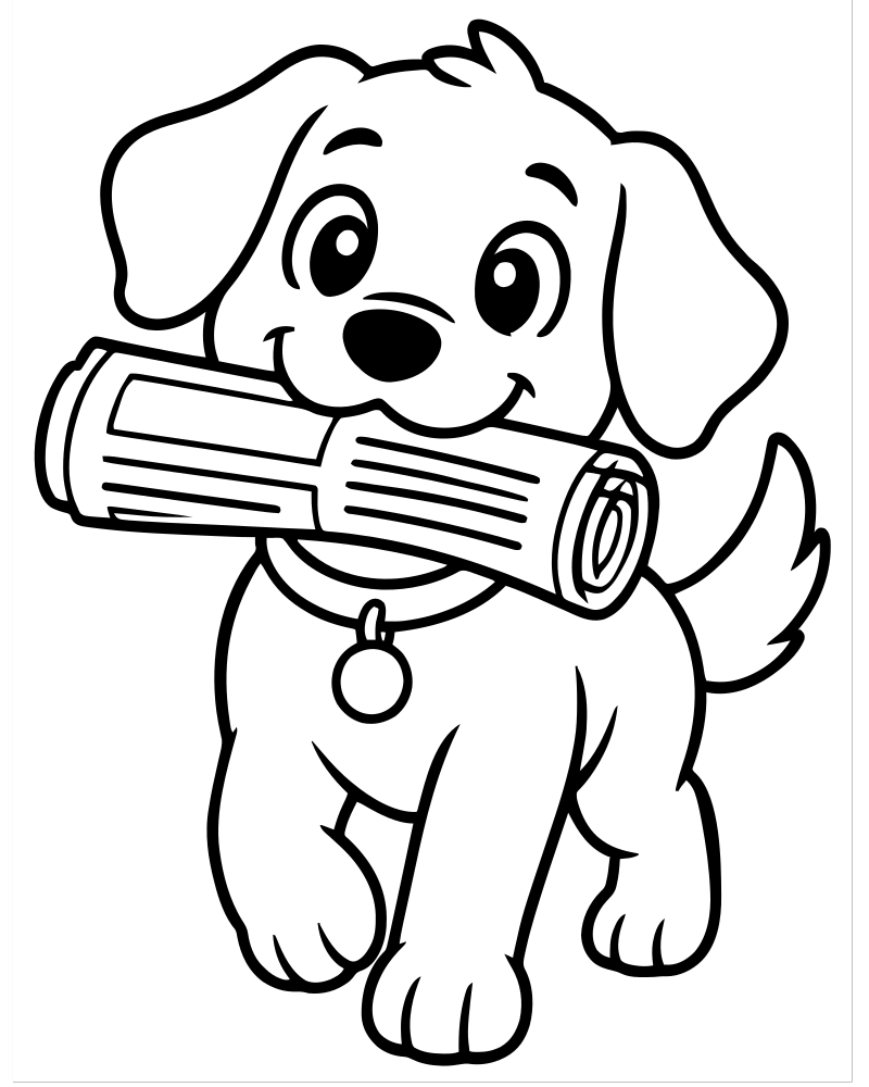 Dog Carrying a Newspaper — free printable Dog coloring page for kids