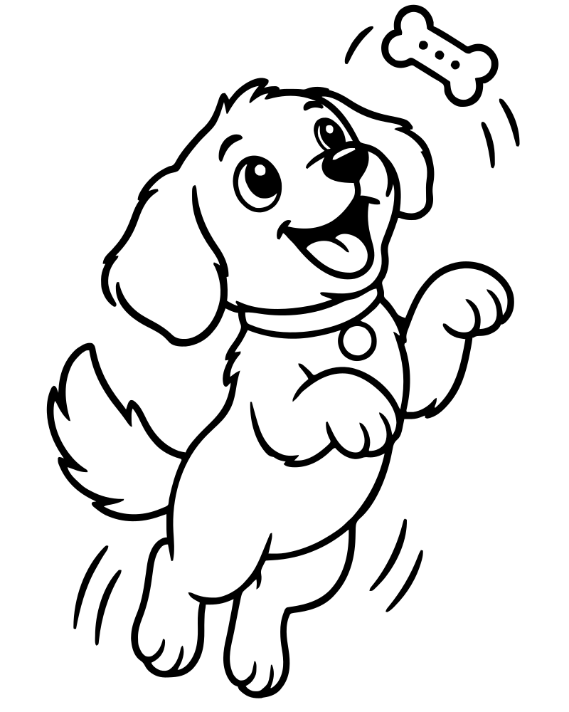 Dog Jumping for a Treat picture to color — Dog coloring page for kids