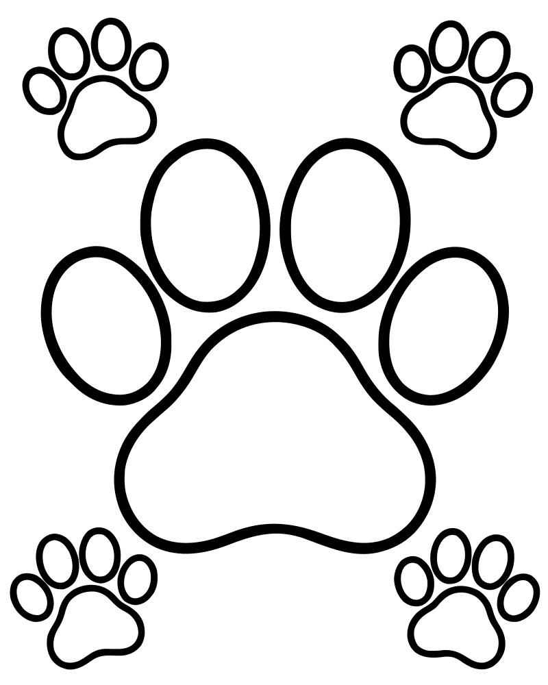 Printable dog paw prints line art — Dog coloring page