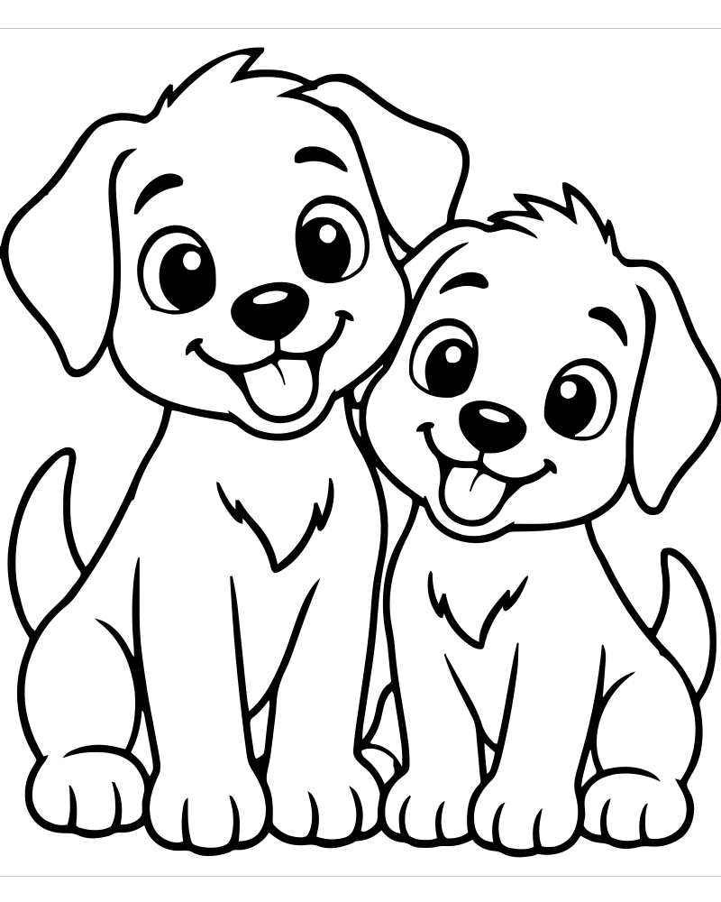Puppy Brothers — Dog coloring page to print for children