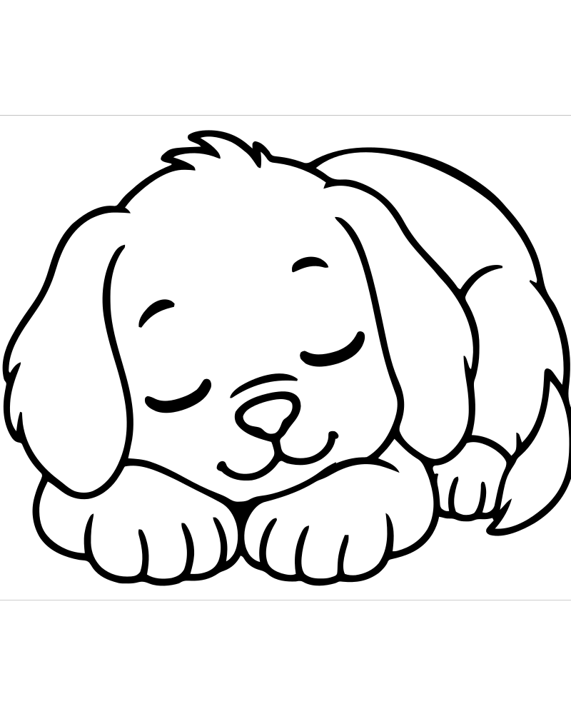 Sleeping Puppy picture to color — Dog coloring page for kids