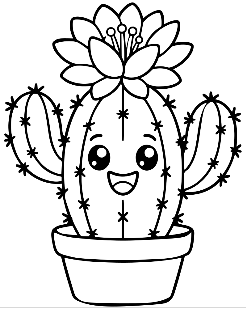 Blooming Cactus — Flower coloring page to print for children