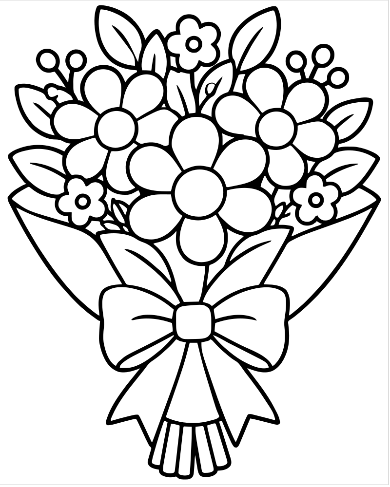 Bouquet with a Bow picture to color — Flower coloring page for kids