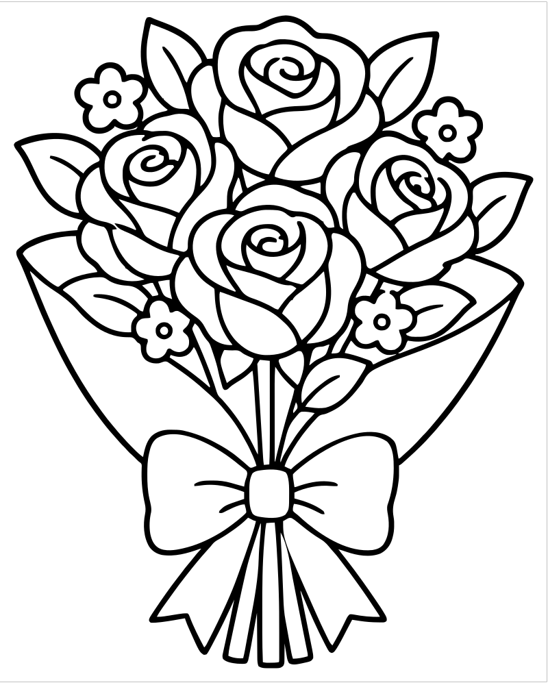 Rose Bouquet — printable Flower coloring sheet for preschoolers