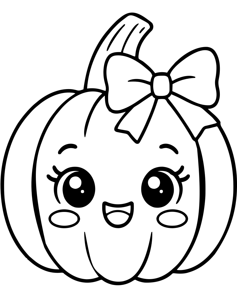 Baby Pumpkin with a Bow — Pumpkin coloring page to print for children