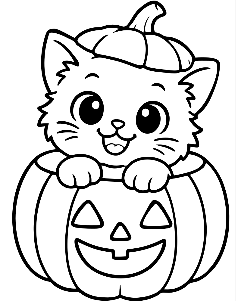 Cat in a Pumpkin — printable Pumpkin coloring sheet for preschoolers