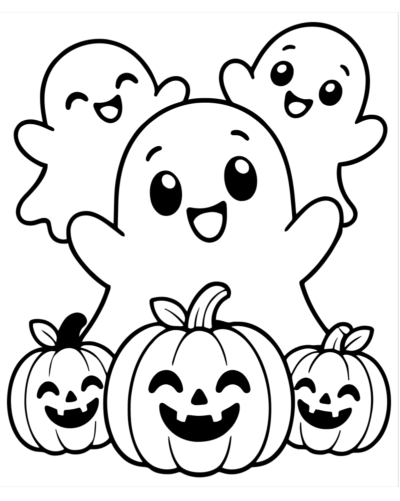 Ghost Pumpkin Friends picture to color — Pumpkin coloring page for kids