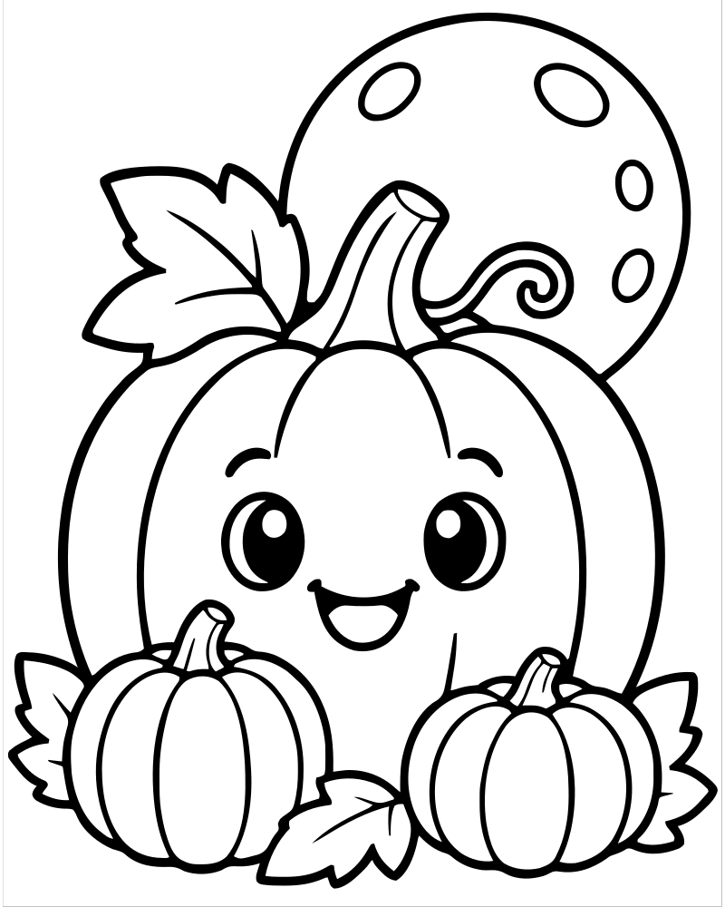 Harvest Moon Pumpkins — Pumpkin coloring page to print for children
