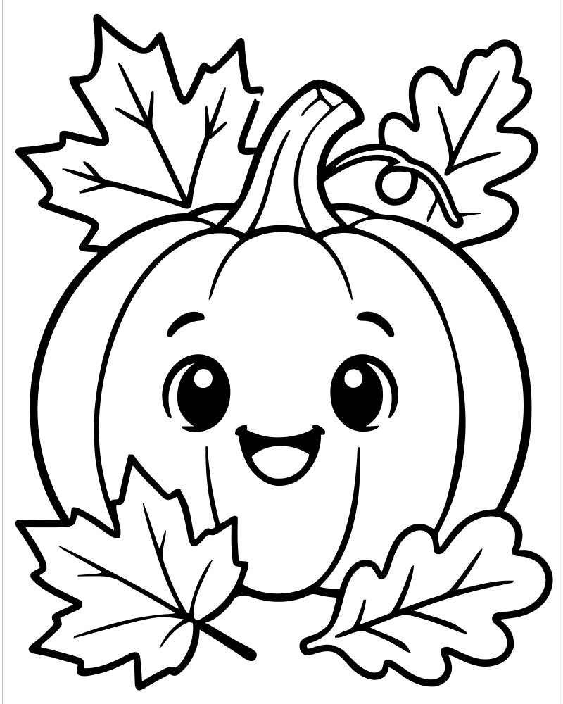 Pumpkin and Fall Leaves picture to color — Pumpkin coloring page for kids