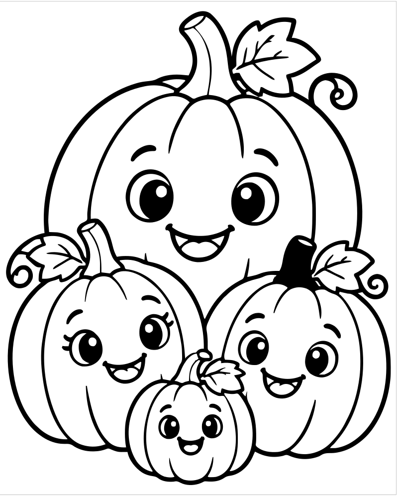 Pumpkin Family — free printable Pumpkin coloring page for kids