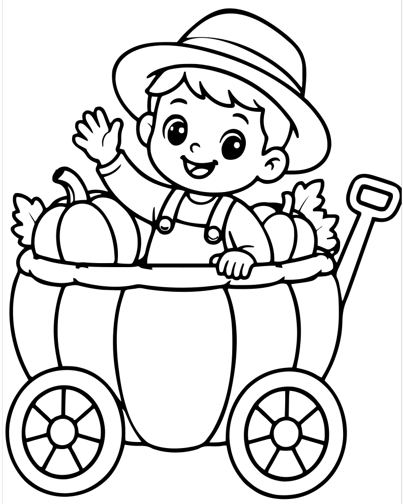 Pumpkin Wagon Ride — printable Pumpkin coloring sheet for preschoolers