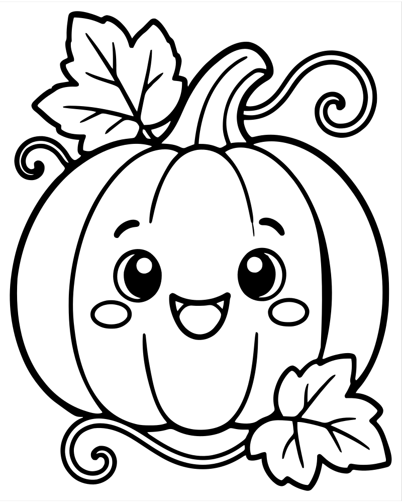 Printable pumpkin with curly vine line art — Pumpkin coloring page