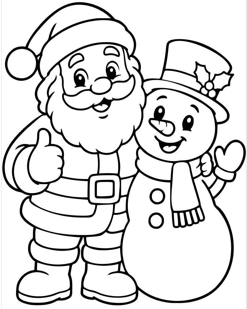 Santa and Snowman Friends — Santa Claus coloring page to print for children