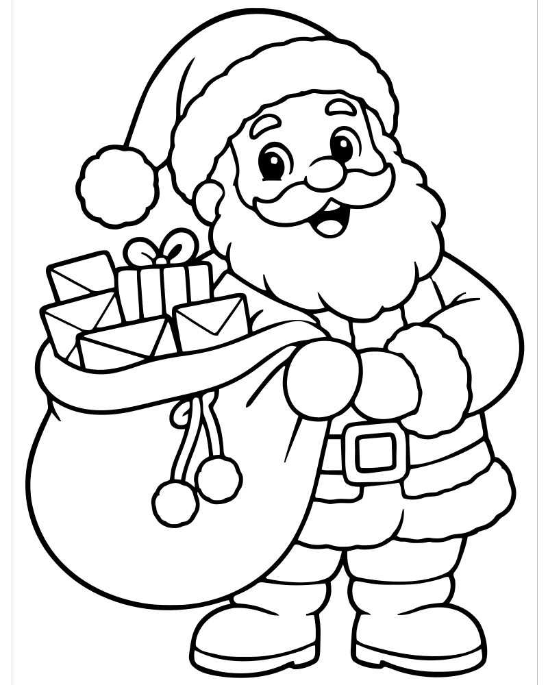 Santa’s Mailbag picture to color — Santa Claus coloring page for kids