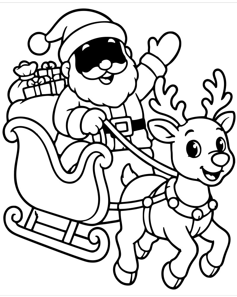 Santa’s Sleigh and Reindeer picture to color — Santa Claus coloring page for kids