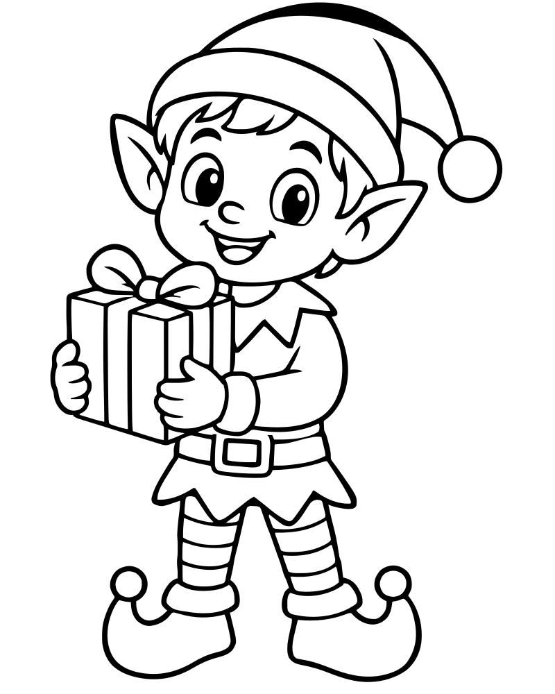 Santa’s Workshop Elves — printable Santa Claus coloring sheet for preschoolers