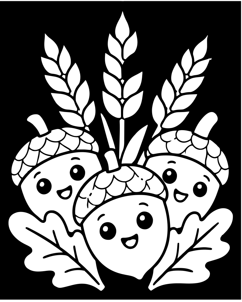 Acorns and Wheat — Thanksgiving coloring page to print for children