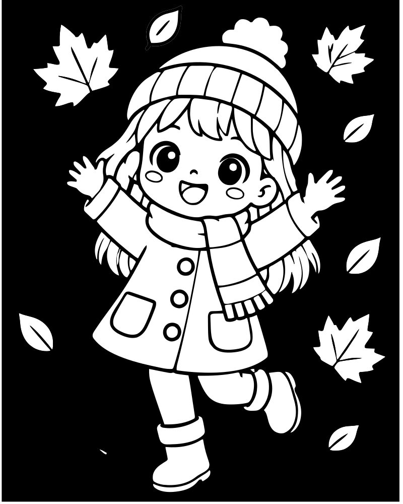 Autumn Leaves Falling — Thanksgiving coloring page to print for children