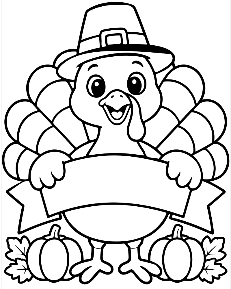 Printable give thanks banner line art — Thanksgiving coloring page