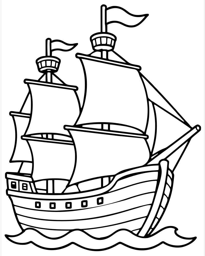 Mayflower Ship — printable Thanksgiving coloring sheet for preschoolers