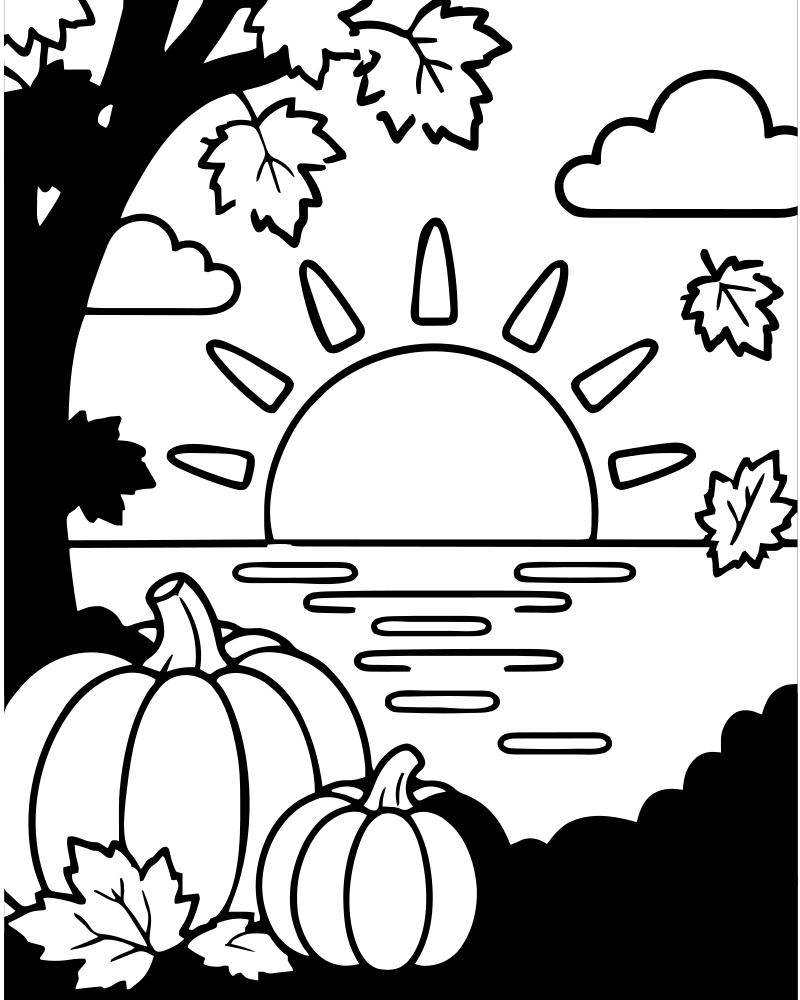 Printable november sunset line art — Thanksgiving coloring page