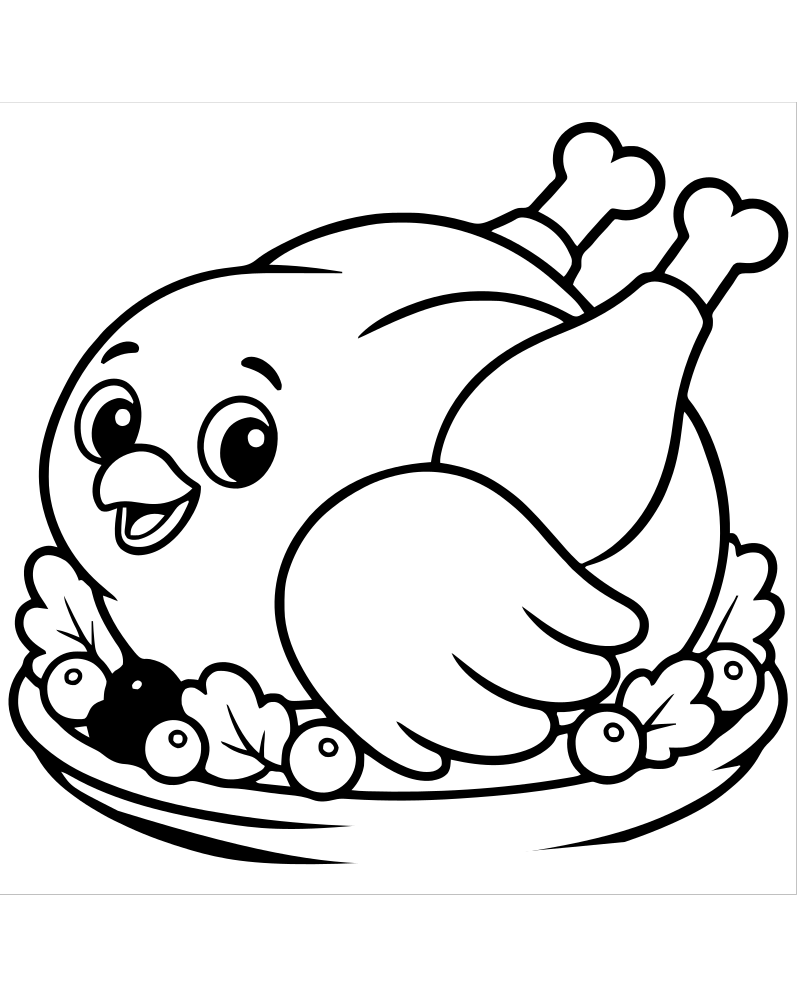 Roast Turkey on a Platter — free printable Thanksgiving coloring page for kids