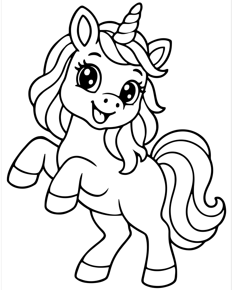 Dancing Unicorn — Unicorn coloring page to print for children