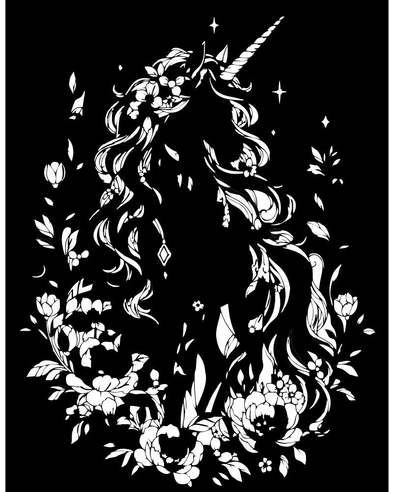Printable dreamy unicorn for adults line art — Unicorn coloring page