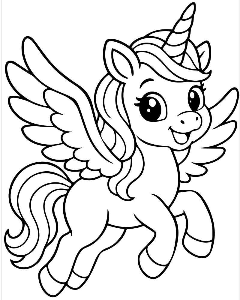 Flying Unicorn picture to color — Unicorn coloring page for kids