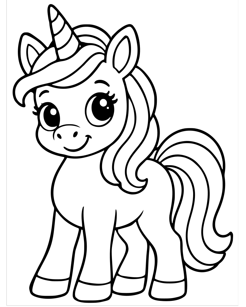 Rainbow-Maned Unicorn picture to color — Unicorn coloring page for kids