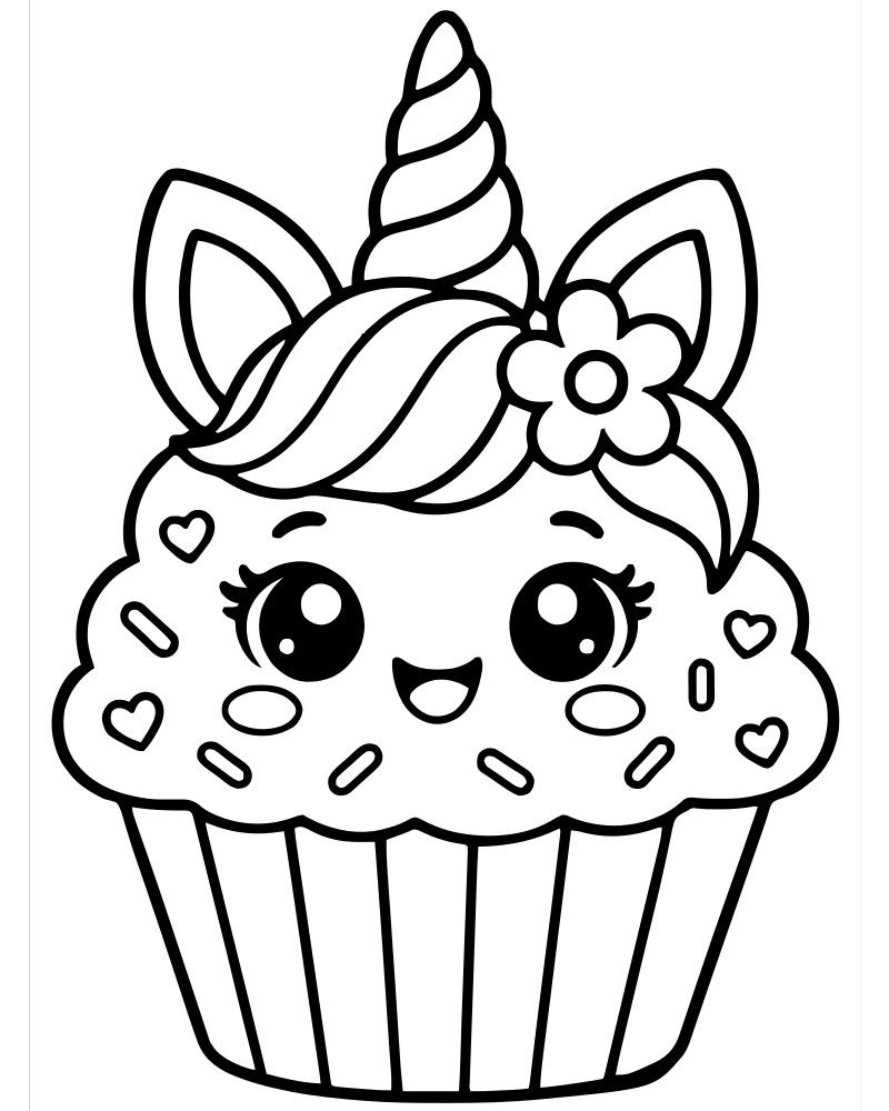 Unicorn Cupcake picture to color — Unicorn coloring page for kids