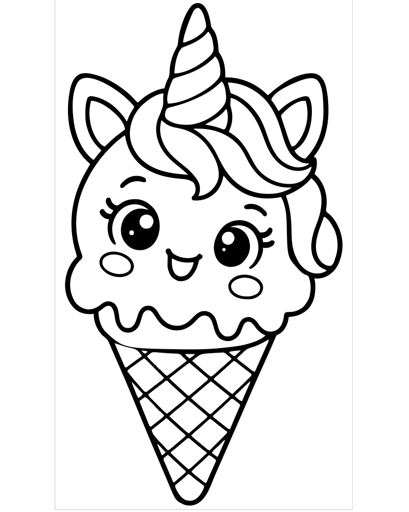 Unicorn Ice Cream Cone picture to color — Unicorn coloring page for kids