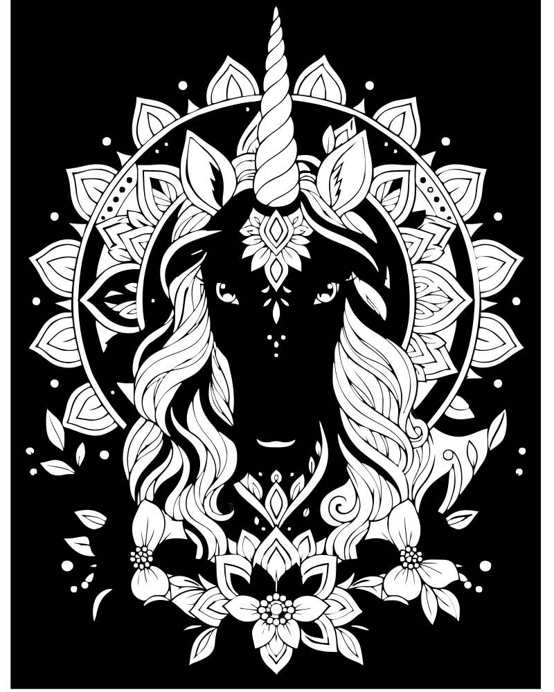 Printable unicorn mandala line art — Unicorn coloring page